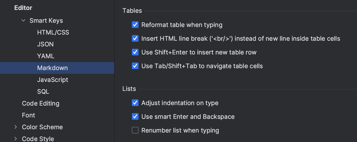 Markdown 的新 Smart Keys(智能按键)设置页面
