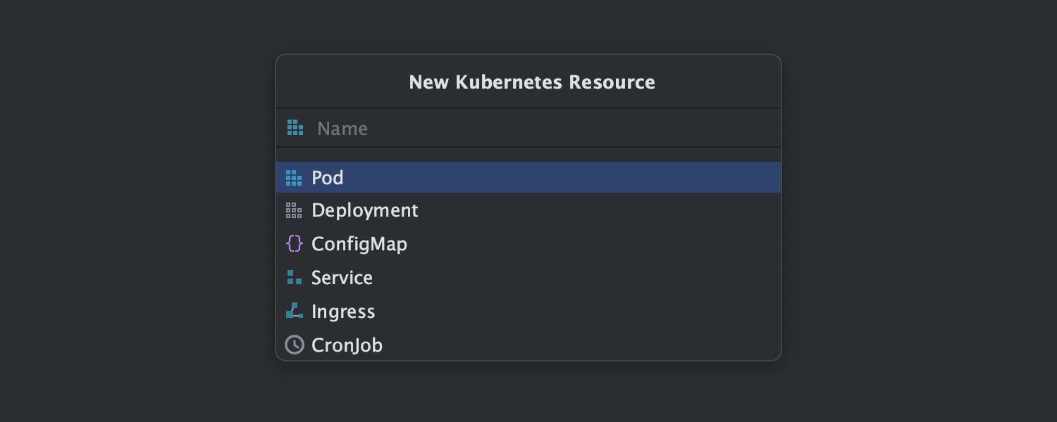 New Kubernetes Resource(新建 Kubernetes 资源)弹出窗口中的文件模板